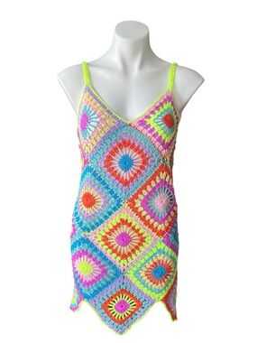 Multicolor Crochet Swim Coverup Dress